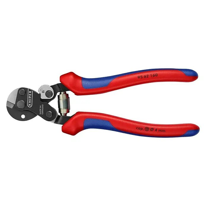 Knipex Drahtseilschere - Länge: 16 cm, Härte Schneide: 62 HRC - KNIPEX 95 62 160 Kabelabschneider für präzise Schnitte durch Kabel bis Ø 4 mm, gefertigt in Deutschland.