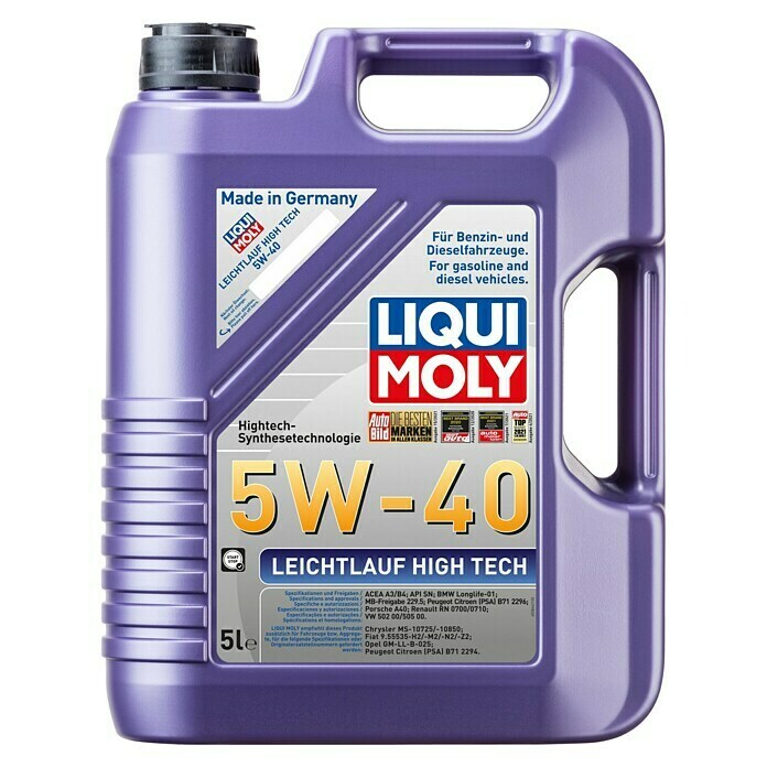 Liqui Moly Leichtlaufmotorenöl High Tech5W-40, A3/B4, 5 l Front View