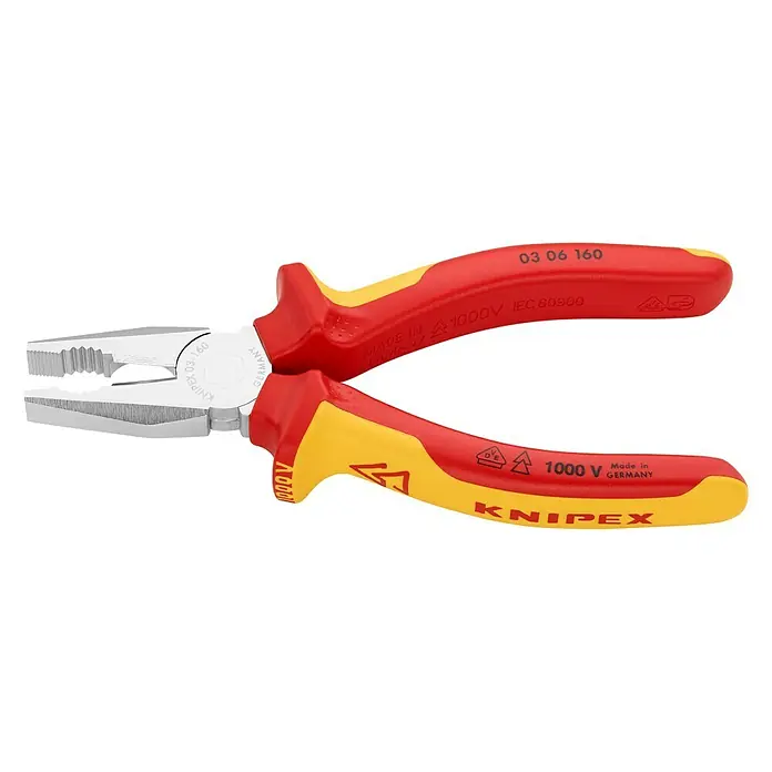 Knipex Kombizange - Länge: 16 cm, Verchromt - Isolierte Kombinationszange von Knipex, rot-gelb, zertifiziert für 1000V, ideal für Elektroarbeiten und sicheren Halt.