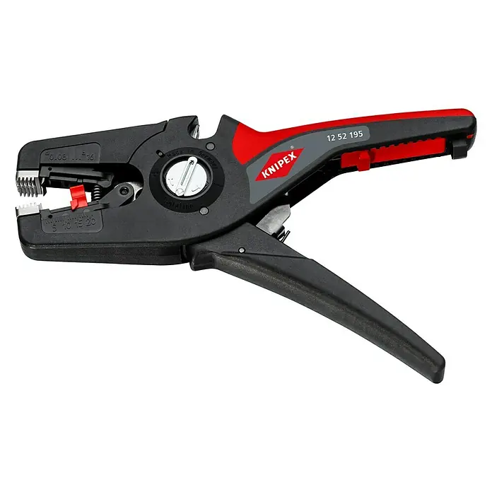 Knipex Abisolierzange PreciStrip 16 - Länge: 19 cm, Passend für: Abisolierwerte Quadratmillimeter 0,08 — 16,0 mm² - Knipex Abisolierzange 12 52 195 für präzises und automatisches Abisolieren von Kabeln. Das Werkzeug ist ideal für verschiedene Kabeltypen.