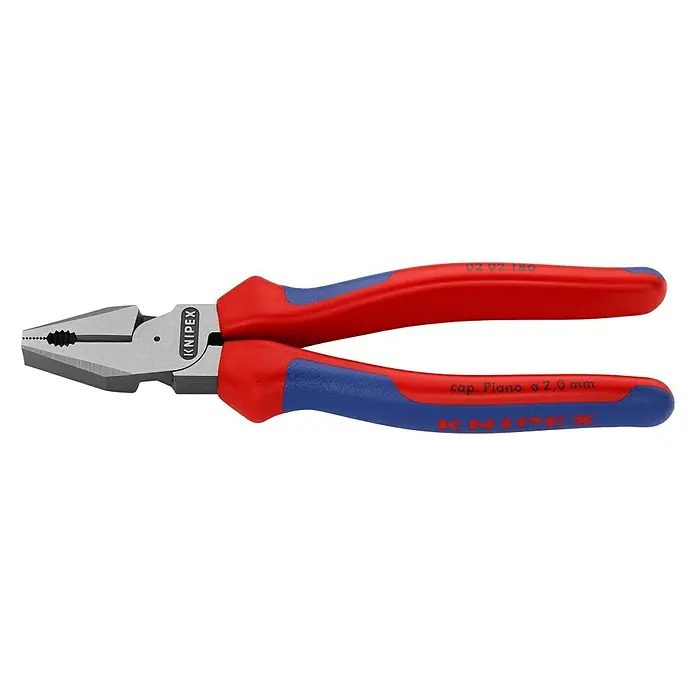 Knipex Kombizange - Länge: 18 cm - Eine Kombizange von Knipex mit roten und blauen Griffen, ideal für Greifen, Schneiden und Biegen. Hochwertiges Werkzeug für Profis.