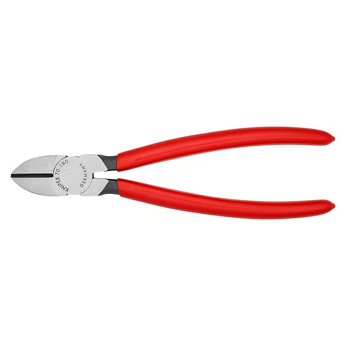 Knipex Seitenschneider - Länge: 18 cm, Rot - Seitenschneider von Knipex mit roten Griffen, scharfen Schneiden und der Aufschrift "KNIPEX 70-180 Germany" für präzise Schnitte.