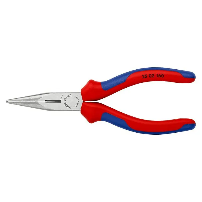 Knipex Flachrundzange - Länge: 16 cm, Rot/Blau - Spitzzange 25 02 160 von Knipex, robust und präzise für feine Greifarbeiten, ideal für Elektronik und Modellbau.