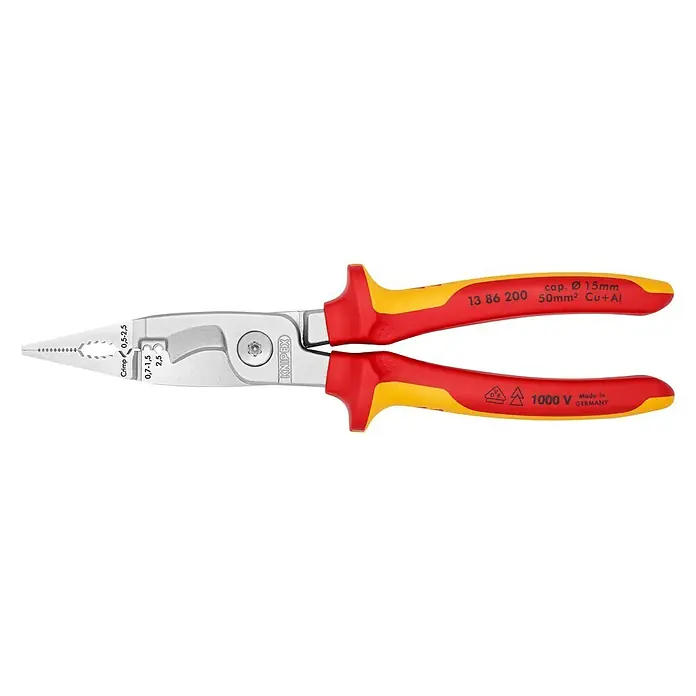 Knipex Kombizange VDE - Ohne integrierte Sperrklinke, Länge: 20 cm, Schneide - Isolierte KNIPEX Spitzzange mit Mehrkomponenten-Griff für sicheres Arbeiten. Geeignet für Elektroinstallationen, Schneiden und Greifen.