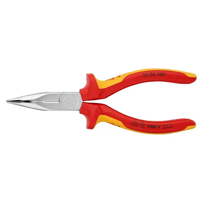 Knipex Flachrundzange - Spitz, Breite: 5,1 cm - Isolierte Spitzzange Knipex 25 26 160 mit schlanken, halbrunden Backen, für feine Greifarbeiten. Gefertigt in Deutschland.