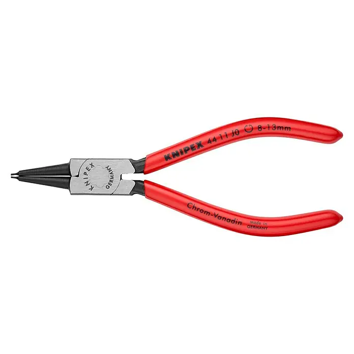 Knipex Zangen-Set - Passend für: Sicherungsringe in Bohrungen Ø 8 - 13 mm, Länge: 14 cm - Bild einer Knipex 44 11 J0 Sprengringzange, ideal für Innenringe in Bohrungen von 8–13 mm, gefertigt aus Chrom-Vanadin-Elektrostahl.
