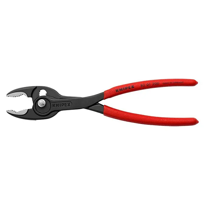 Knipex Wasserpumpenzange TwinGrip - Länge: 20 cm - Eine Draht-Aderendhülsenzange von Knipex, ideal zum Verpressen von Aderendhülsen. Die Zange hat rote Griffe und einen schwarzen Kopf.