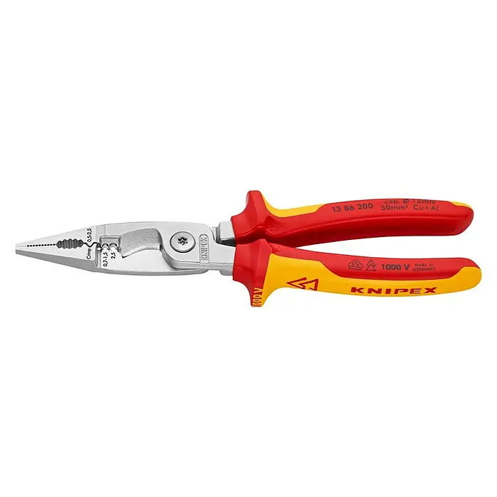 Knipex Kombizange VDE - Ohne integrierte Sperrklinke, Länge: 20 cm, Schneide - Isolierte Kombinationszange von Knipex mit Mehrkomponenten-Griff, geeignet für Elektroarbeiten bis 1000V, zum Greifen, Biegen und Schneiden.