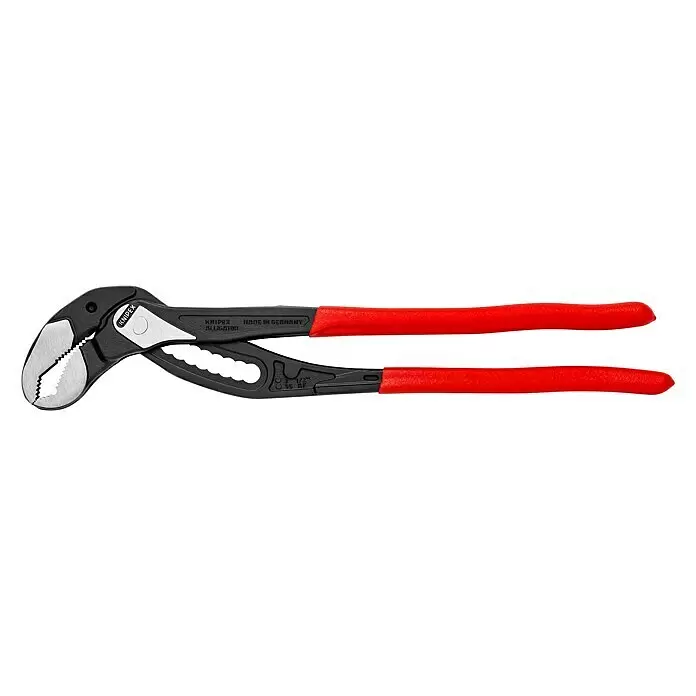 Knipex Alligator Alicates de pico de loro XL - Largo: 400 mm - Alicates de bomba de agua negros con mangos rojos, con mandíbula de agarre ajustable.