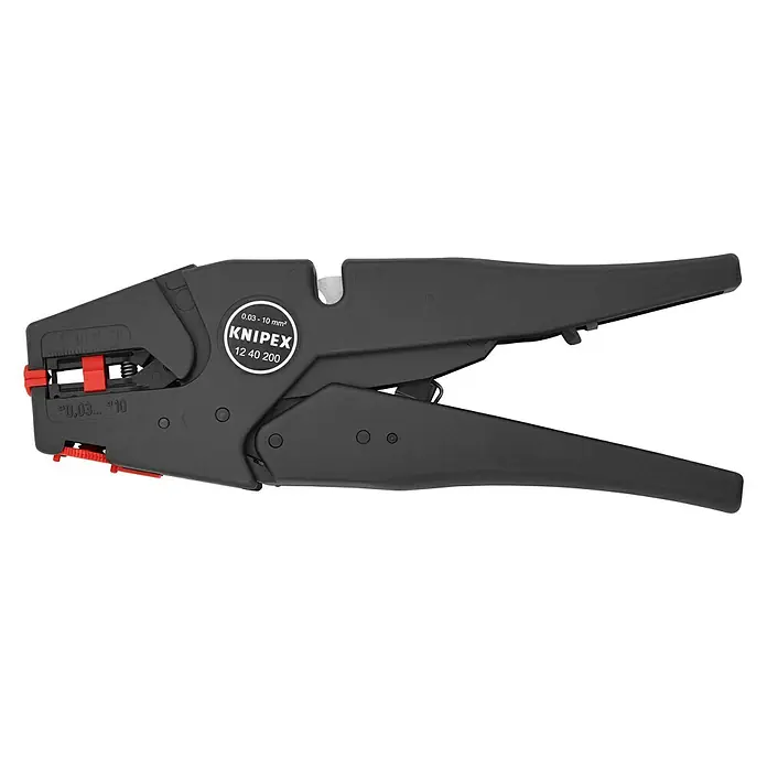 Knipex AbisolierzangeLänge: 20 cm, Passend für: Abisolierwerte 0,03 — 10,0 mm² - Abisolierzange Knipex 12 40 200 für Kabel von 0,03 bis 10 mm², ideal zum präzisen und schnellen Abisolieren verschiedener Kabeltypen.