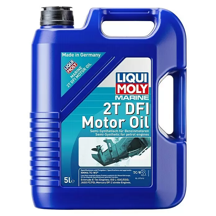 Liqui Moly Marine Aceite para motor 2T DFI - 5 l, Semisintética - Garrafa azul de 5 litros de aceite motor LIQUI MOLY MARINE 2T DFI, semisintético para motores gasolina.