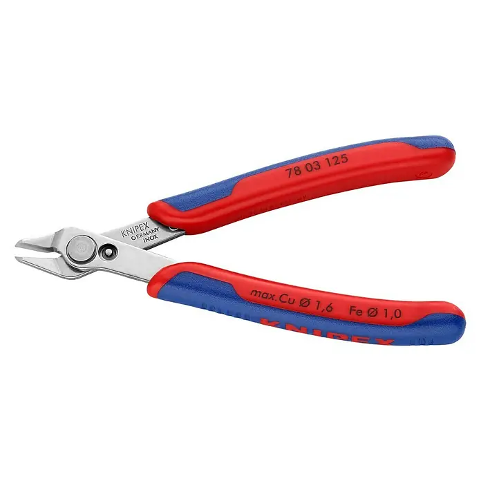 Knipex Abisolierzange Super-Knips - Länge: 12,5 cm - Knipex 78 03 125 Elektronik-Seitenschneider mit zweifarbigen Mehrkomponenten-Griffhüllen für präzise Schneidarbeiten in der Elektronik.