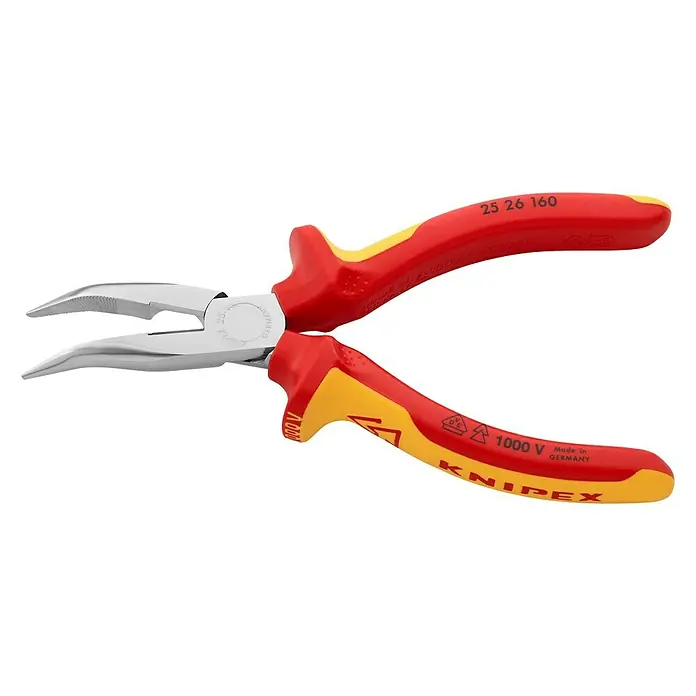 Knipex Flachrundzange - Spitz, Breite: 5,1 cm - Knipex 25 26 160 VDE-Telefonzange, gebogen, ideal für Elektroinstallationen und präzises Arbeiten. Das Werkzeug bietet Sicherheit und Komfort.