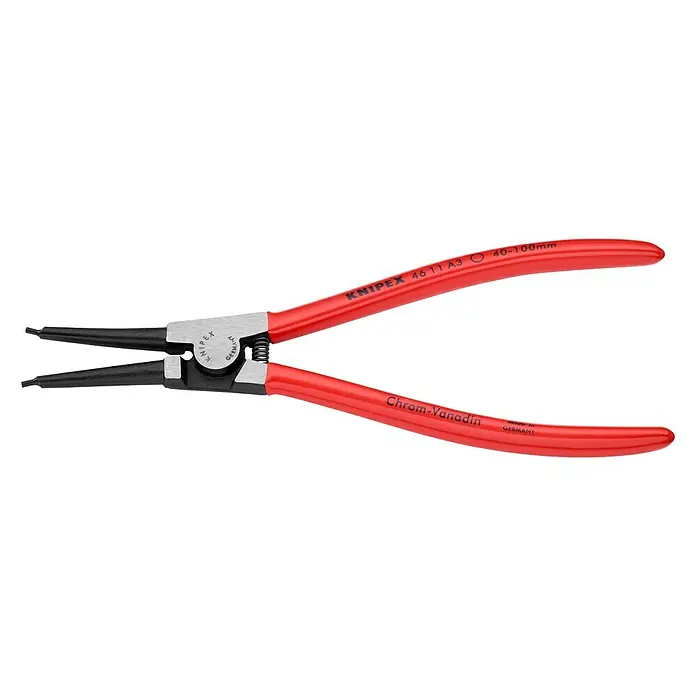 Knipex Zangen-SetPassend für: Sicherungsringe auf Wellen Ø 40 – 100 mm, Länge: 21 cm - KNIPEX 46 11 A3 Sprengringzange für Innenringe in Bohrungen von 40-100mm, mit roten Griffen und schwarzen Spitzen.