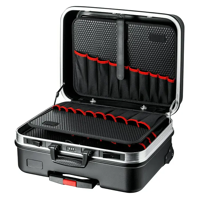 Knipex Werkzeugkoffer BIG Basic Move - Fassungsvermögen: 33 l, Ohne Inhalt - Offener Werkzeugkoffer mit Aluminiumrahmen, Inneneinteilungen und Zahlenschloss für sicheren Transport und Organisation.