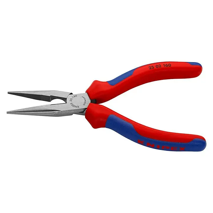 Knipex Flachrundzange - Länge: 16 cm, Rot/Blau - Präzisions-Flachzange Knipex 25 02 160 mit schlanken, spitzen Backen für feine Greifarbeiten, ideal für Elektronik und Modellbau.