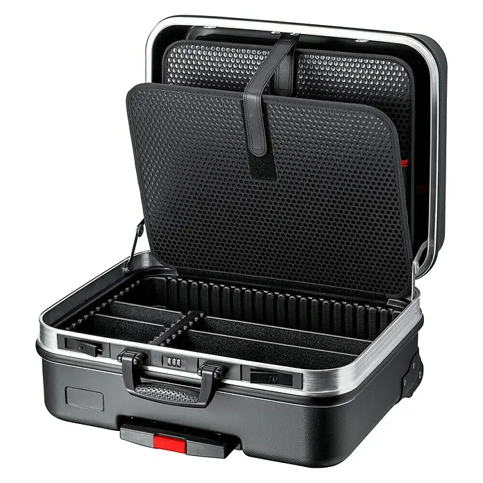 Knipex Werkzeugkoffer BIG Basic Move - Fassungsvermögen: 33 l, Ohne Inhalt - Geöffneter Werkzeugkoffer mit Fächern und Tragegriffen. Solider und praktischer Koffer für den Transport von Werkzeugen und Zubehör.