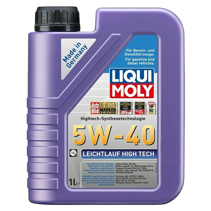 Liqui Moly Leichtlaufmotorenöl High Tech5W-40, A3/B4, 1 l Front View