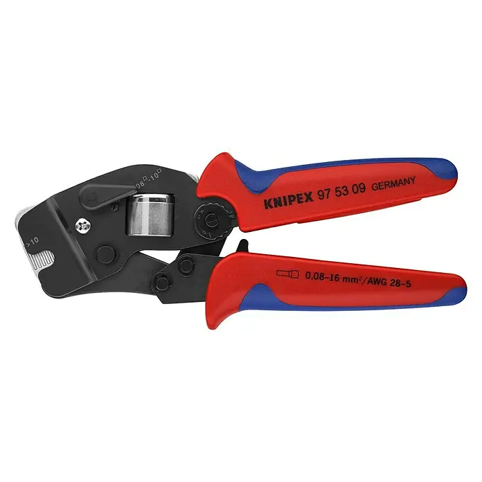 Knipex CrimpzangeZwangssperre - Knipex Crimpzange 97 53 09 mit Mehrkomponentengriffen, geeignet für Aderendhülsen von 0,08 bis 16 mm², hergestellt in Deutschland.