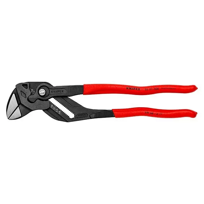 Knipex Alicates de pico de loro - Largo: 300 mm, Pulido - Llave de alicates KNIPEX con cuerpo negro y mangos rojos.