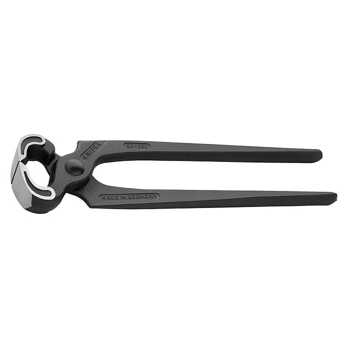 Knipex Kneifzange - Länge: 25 cm - Eine schwarze Knipex Nagelzange (Modell 50-250) mit polierten Schneiden und ergonomischen Griffen, hergestellt in Deutschland.