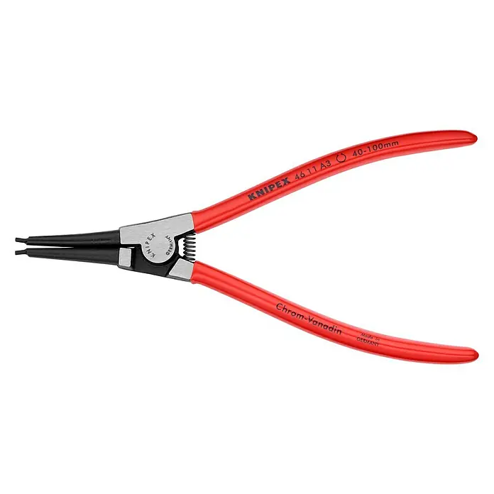 Knipex Zangen-SetPassend für: Sicherungsringe auf Wellen Ø 40 – 100 mm, Länge: 21 cm - Knipex Sicherungsringzange 46 11 A3 für Innenringe in Bohrungen, mit roten Griffen, ideal für präzise Arbeiten.