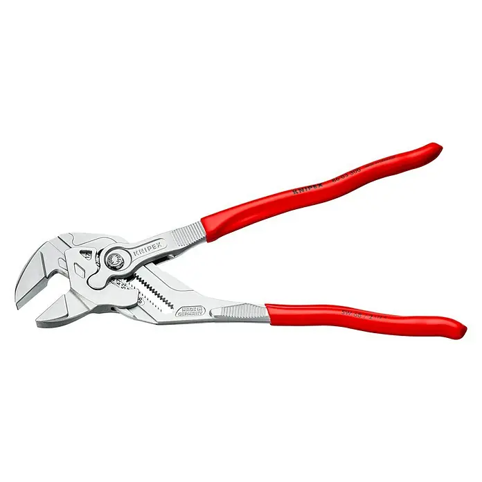 Knipex Wasserpumpenzange - Länge: 300 mm, Verchromt - Knipex Rohrzange mit roten Griffen. Die Zange ist aus hochwertigem Stahl gefertigt und bietet eine hohe Griffsicherheit für Arbeiten an Rohren.