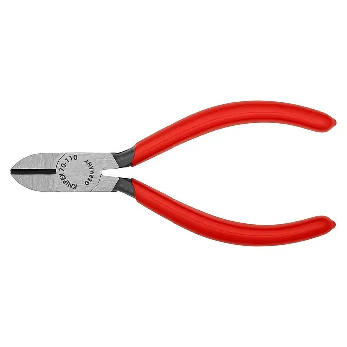Knipex Seitenschneider - Länge: 11 cm, Rot - Eine hochwertige Knipex 70-110 Seitenschneider mit roten Griffen, ideal für präzise Schneidarbeiten. Hergestellt in Deutschland für höchste Qualität.