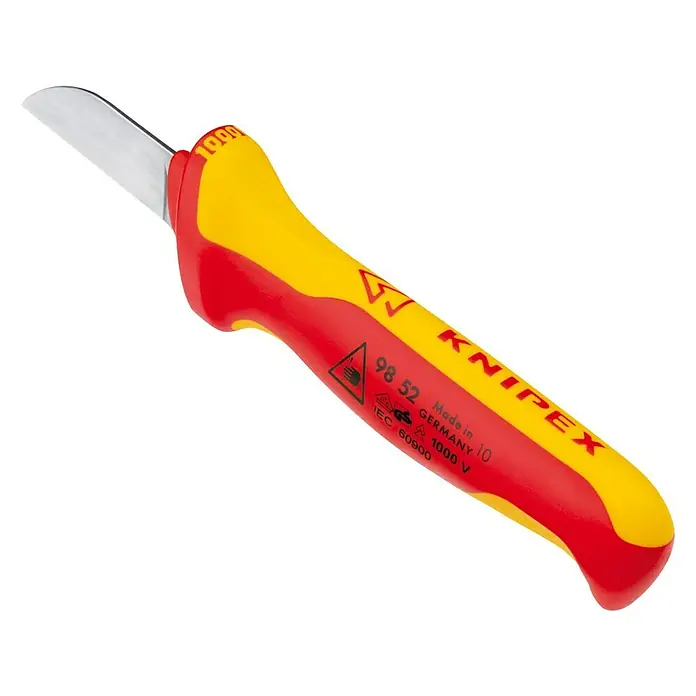 Knipex KabelmesserGerade Schneidklinge, Klingenlänge: 50 mm - Das Knipex 98 52 Kabelmesser mit isoliertem Griff für sicheres Arbeiten bis 1000V. Gefertigt in Deutschland, hohe Qualität und Langlebigkeit.