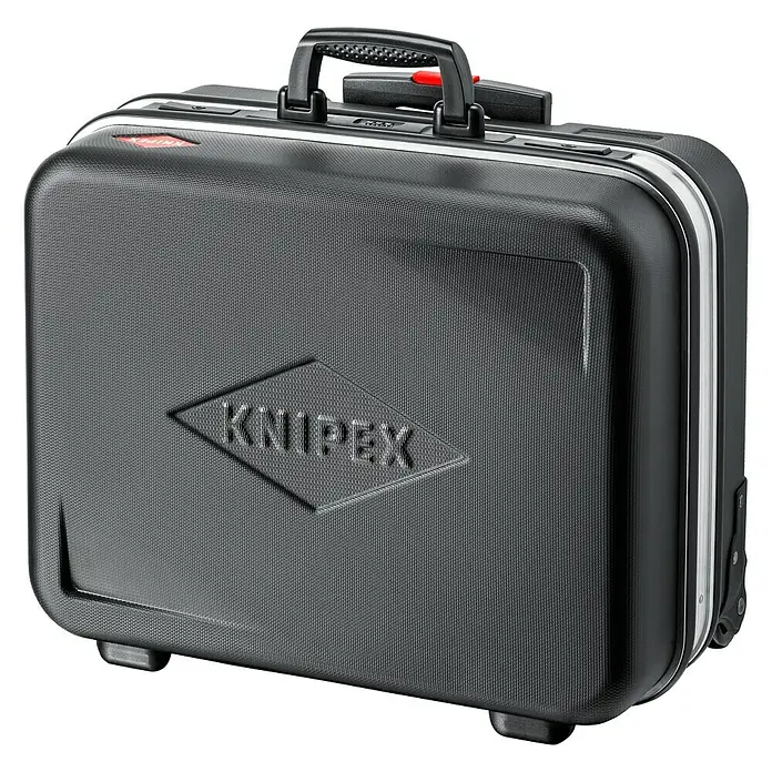 Knipex Werkzeugkoffer BIG Basic Move - Fassungsvermögen: 33 l, Ohne Inhalt - Abbildung eines schwarzen Werkzeugkoffers der Marke Knipex mit Tragegriff und dem Knipex-Logo auf der Vorderseite.