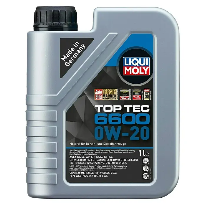 Liqui Moly Leichtlaufmotorenöl Top Tec 6600 - 0W-20, 1 l - LIQUI MOLY Top Tec 6600 0W-20 Motoröl für Benzin- und Dieselfahrzeuge. Hergestellt in Deutschland und mit diversen Auszeichnungen versehen.