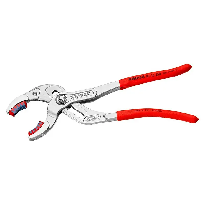 Knipex Wasserpumpenzange SpeedGrip - Länge: 250 mm, Verchromt - Die KNIPEX 81 13 250 Wasserpumpenzange, ein robustes Werkzeug, ideal für den professionellen Einsatz, mit roten Griffen für sicheren Halt.