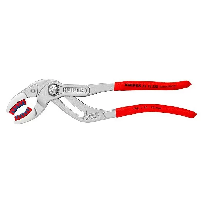Knipex Alicates de pico de loro SpeedGrip - Largo: 250 mm, Cromado - Alicates Knipex plateadas con mangos rojos, mordazas ajustables y capacidad de 10-75mm.