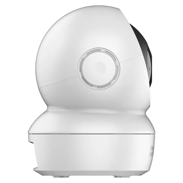 EZVIZ Cámara de vigilancia C6N - Blanco, Ángulo de detección: 360 °, Alcance de detección: 10 m - Primer plano de una cámara de seguridad blanca con diseño circular y forma redondeada para uso en interiores.
