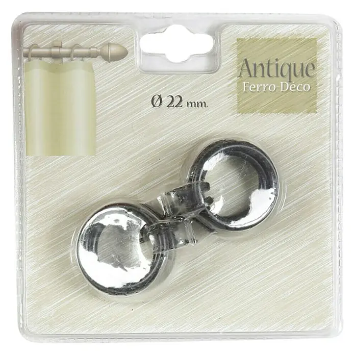 Anilla para cortinas Antique - 8 ud., Diámetro: 22 mm, Negro - Imagen del producto: anillas para cortinas "Antique Ferro-Déco" con clip, diámetro de 22 mm, empaquetadas en un embalaje de plástico transparente.