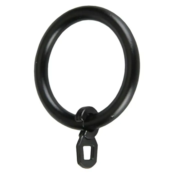 Anilla para cortinas Antique - 8 ud., Diámetro: 22 mm, Negro - Un solo anillo de cortina negro con un ojal, diseñado para colgar cortinas fácilmente de una barra, combinando funcionalidad con una estética elegante.