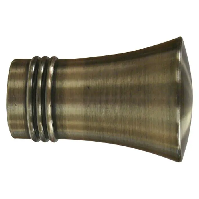 Tapa final Cono Eclectic - Bronce, 1 ud. - Primer plano de un extremo de barra de cortina dorada con ranuras decorativas y punta acampanada, irradiando elegancia y estilo.