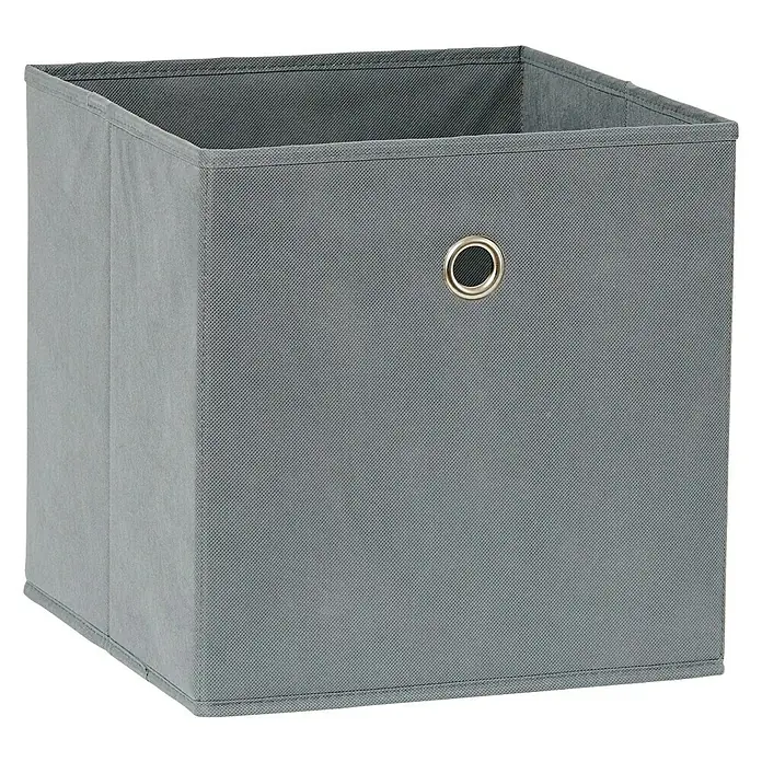 Scan Trend Aufbewahrungsbox - L x B x H: 30 x 30 x 30 cm, Textil, Grau - Nahaufnahme eines grauen Stoffwürfels mit Metallöse, ideal für die Aufbewahrung und Organisation im Haushalt.
