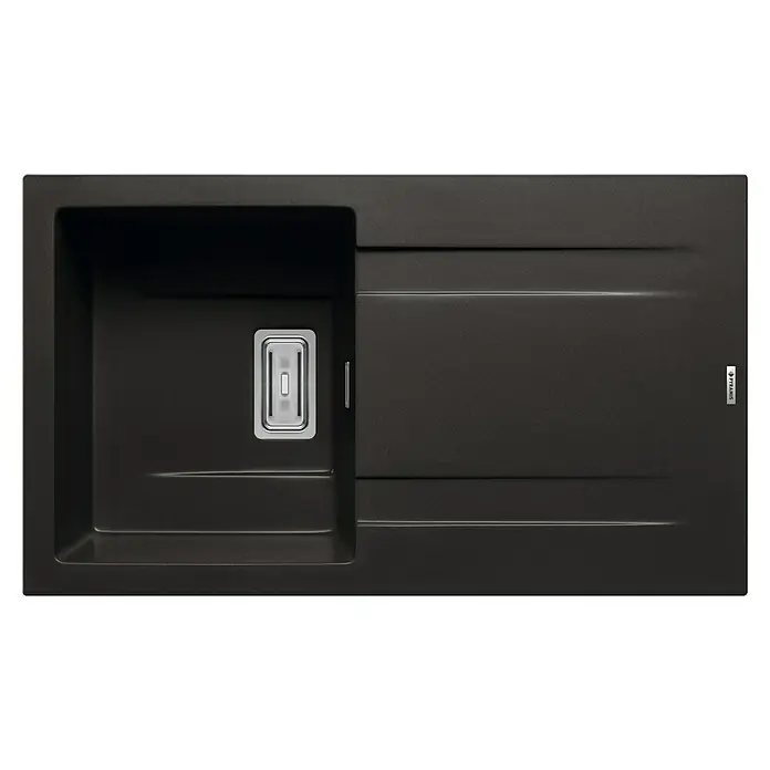 Pyramis Einbauspüle Kartesio - 86 x 50 cm, Carbon - Nahaufnahme einer schwarzen Küchenspüle von Pyramis, die sich ideal für moderne Küchen eignet und durch ihr elegantes Design besticht.