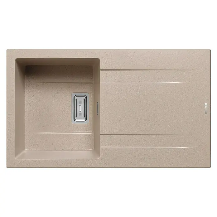 Pyramis Einbauspüle Kartesio - 86 x 50 cm, Beige - Nahaufnahme einer Spüle aus robustem Material mit einem praktischen Abtropfbereich, ideal für moderne Küchen. Hochwertige Verarbeitung garantiert Langlebigkeit.