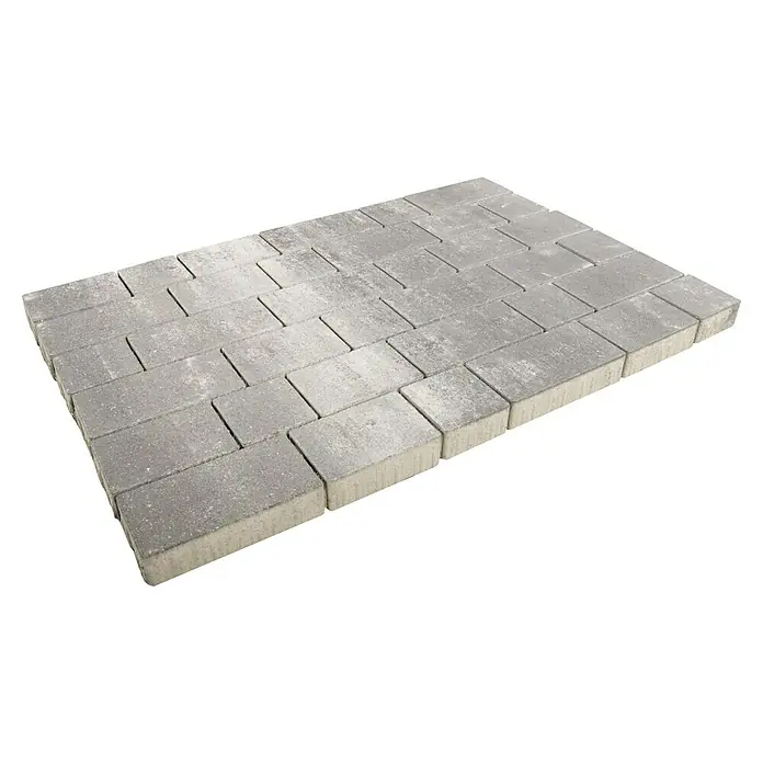 EHL Pflasterstein Corte - Grau/Anthrazit, Gesamtstückzahl: 36 Stk., Rechteckig - Das Bild zeigt eine Palette grauer Pflastersteine, die dicht nebeneinander liegen und ein regelmäßiges Muster bilden. Ideal für Gehwege und Terrassen.