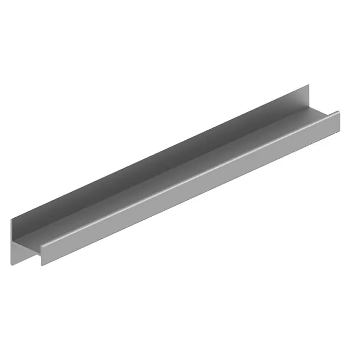 Adinor Herraje para puerta corredera de armario GSO-GI70 - Largo: 300 cm, Blanco - Representación de una viga en I gris sobre un fondo negro, utilizada en la construcción para la distribución de cargas y la estabilidad.