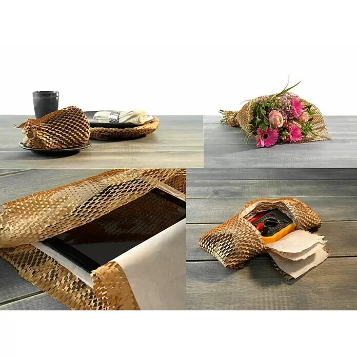 Ranpak Luftpolsterpapier NatureWrap - L x B: 10 m x 35 cm - Braunes Wabenpapier umhüllt Geschirr, Blumen und Elektronik zum Schutz.