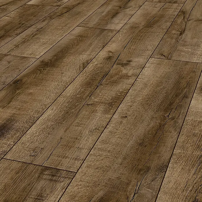 Krono Original Laminatmuster Atlantic 8 Antique Volcano Oak - Antique Volcano Oak, 297 x 192 x 8 mm, Landhausdiele - Nahaufnahme von Paneelen in Holzoptik, die eine natürliche Wärme und Textur für stilvolle Bodenbeläge bieten.