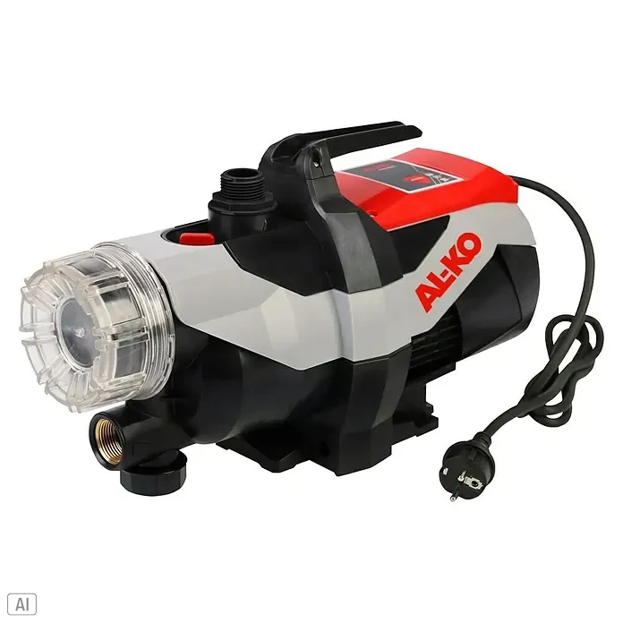 AL-KO Easy Hauswasserautomat 3600 - 850 W, 3.600 l/h, 3,8 bar - Abbildung einer AL-KO Hauswasserautomat, ein Gerät zur automatischen Wasserversorgung im Haus und Garten, mit rotem Deckel und schwarzem Griff.