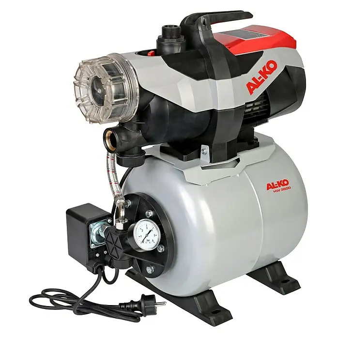 AL-KO Easy Hauswasserwerk 3600 - 850 W, Max. Fördermenge: 3.600 l/h, Max. Druck: 3,8 bar - Abbildung einer AL-KO Hauswasserautomat HW 3600 Pumpe, ideal für die Gartenbewässerung und die Hauswasserversorgung mit einem robusten Design.