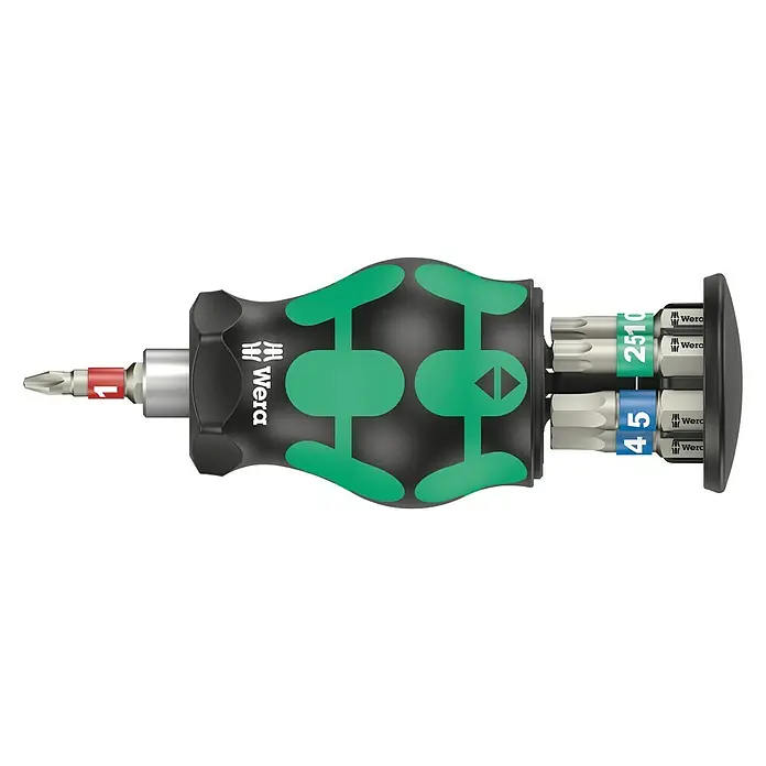 Wera Mini-Schraubendreher-Set Bicycle 11 - 7 -tlg. - Ein Wera Stubby Magazin Bithalter mit Bit-Magazin am Griffende für Bits. Praktisch und kompakt für Schraubarbeiten.