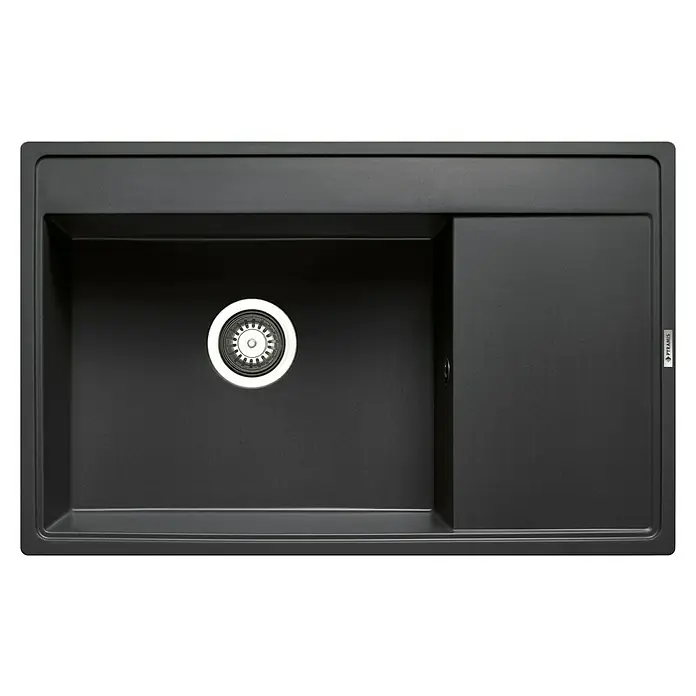 Pyramis Einbauspüle Camea - 79 x 50 cm, Carbon - Eine schwarze Spüle mit Abtropffläche und rundem Abfluss. Das elegante Design ist perfekt für moderne Küchen.