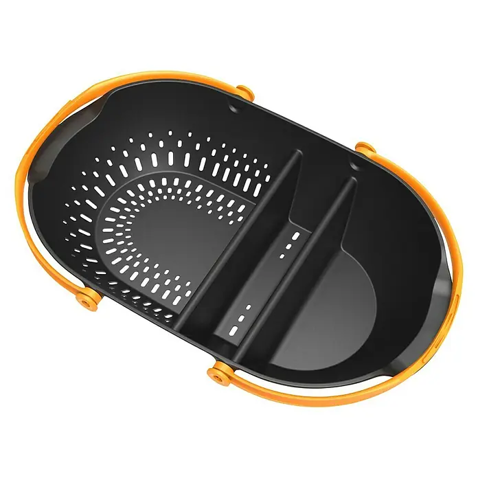Fiskars Plus Gartenkorb - Kunststoff, Schwarz/Orange - Schwarzer Organizer-Korb mit orangefarbenem Griff, ideal für die Aufbewahrung verschiedener Gegenstände. Praktisch und stilvoll.