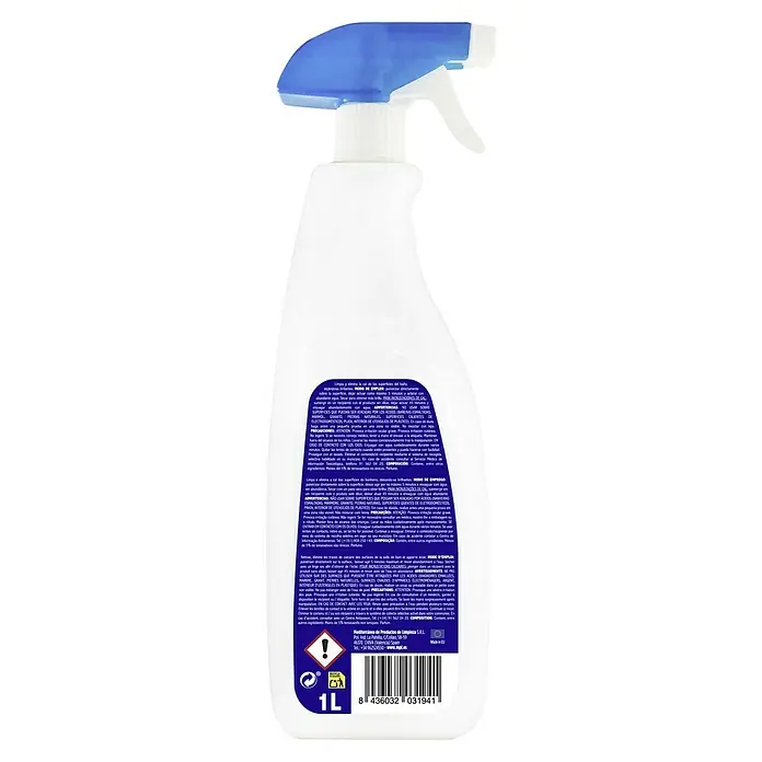 MPL Antical Pistola - 1 l - Imagen de un spray de limpiador de baño con instrucciones y advertencias en el dorso.